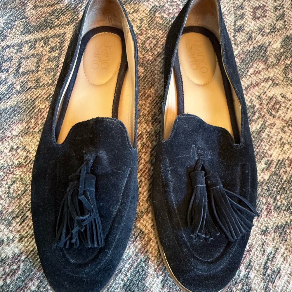 Franco Sarto Black Suede Tassel Loafers